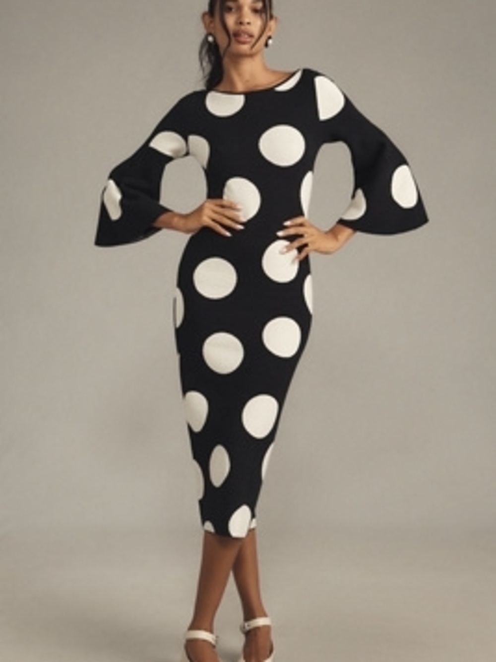 Nwt 3x Anthropologie Black and White Polka Dot Midi Dress - Elegant Fit
